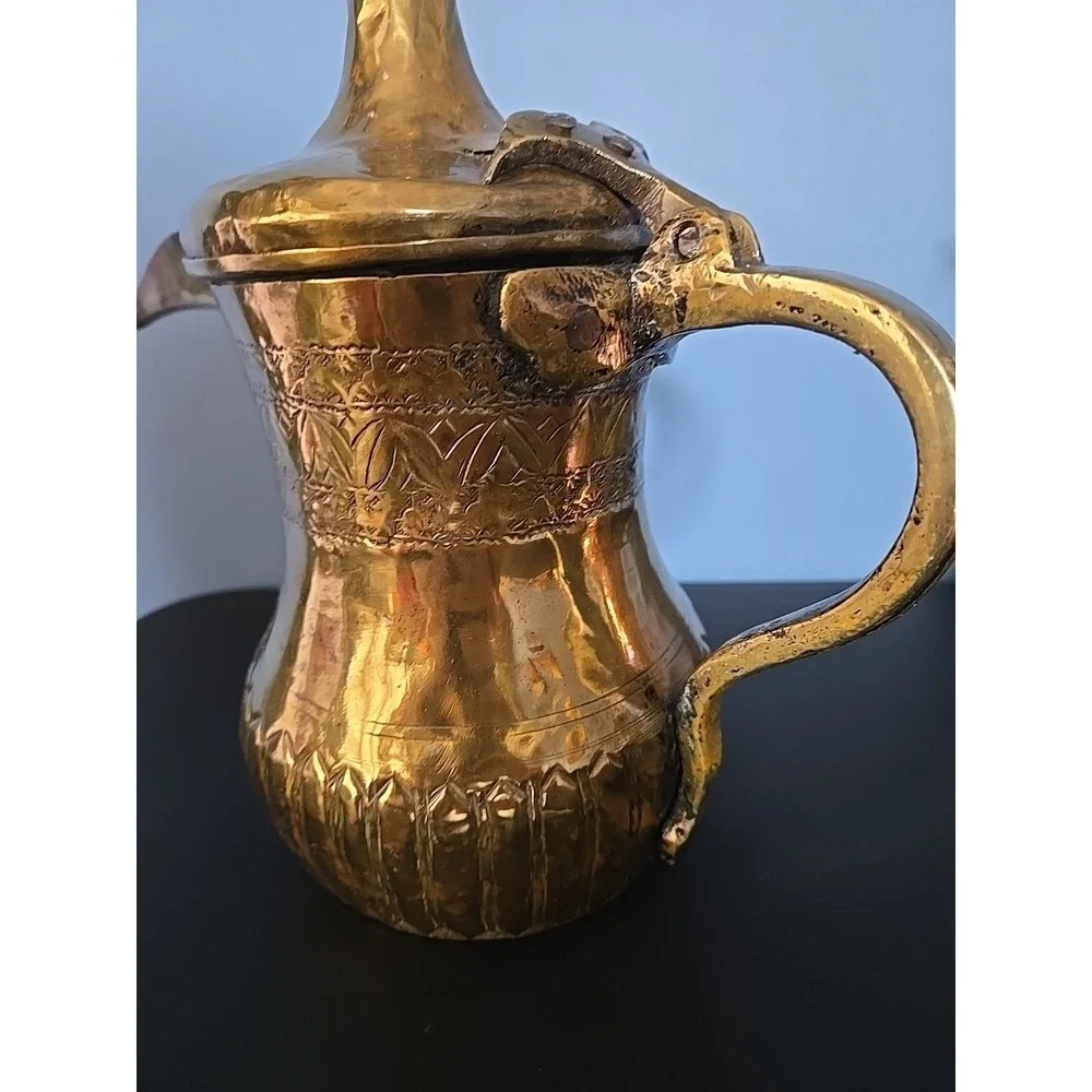 Antique Brass Middle Eastern Dallah Coffee Tea Pot Turkish Arabic‎ 10